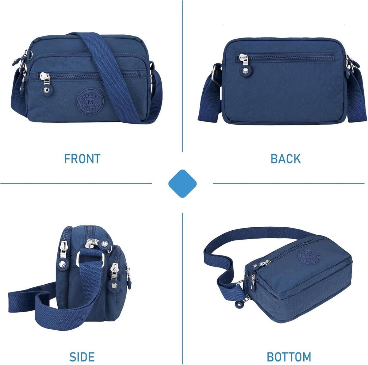 Kleine Damen Schultertasche Nylon wasserdicht Marineblau