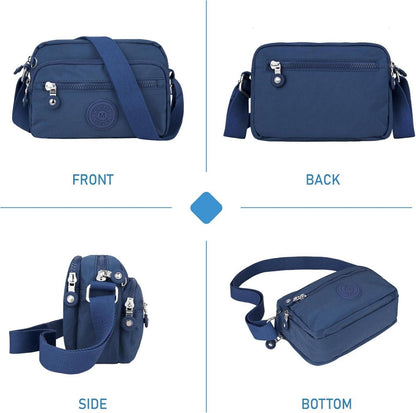 Kleine Damen Schultertasche Nylon wasserdicht Marineblau
