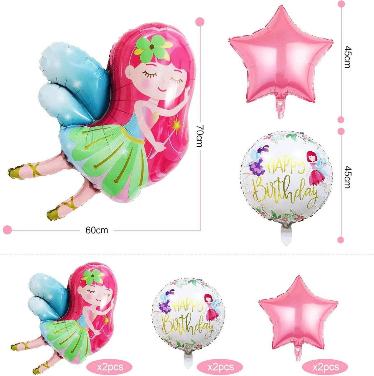 6er Set Süße Fee Folienballon für Mädchen Geburtstag Party