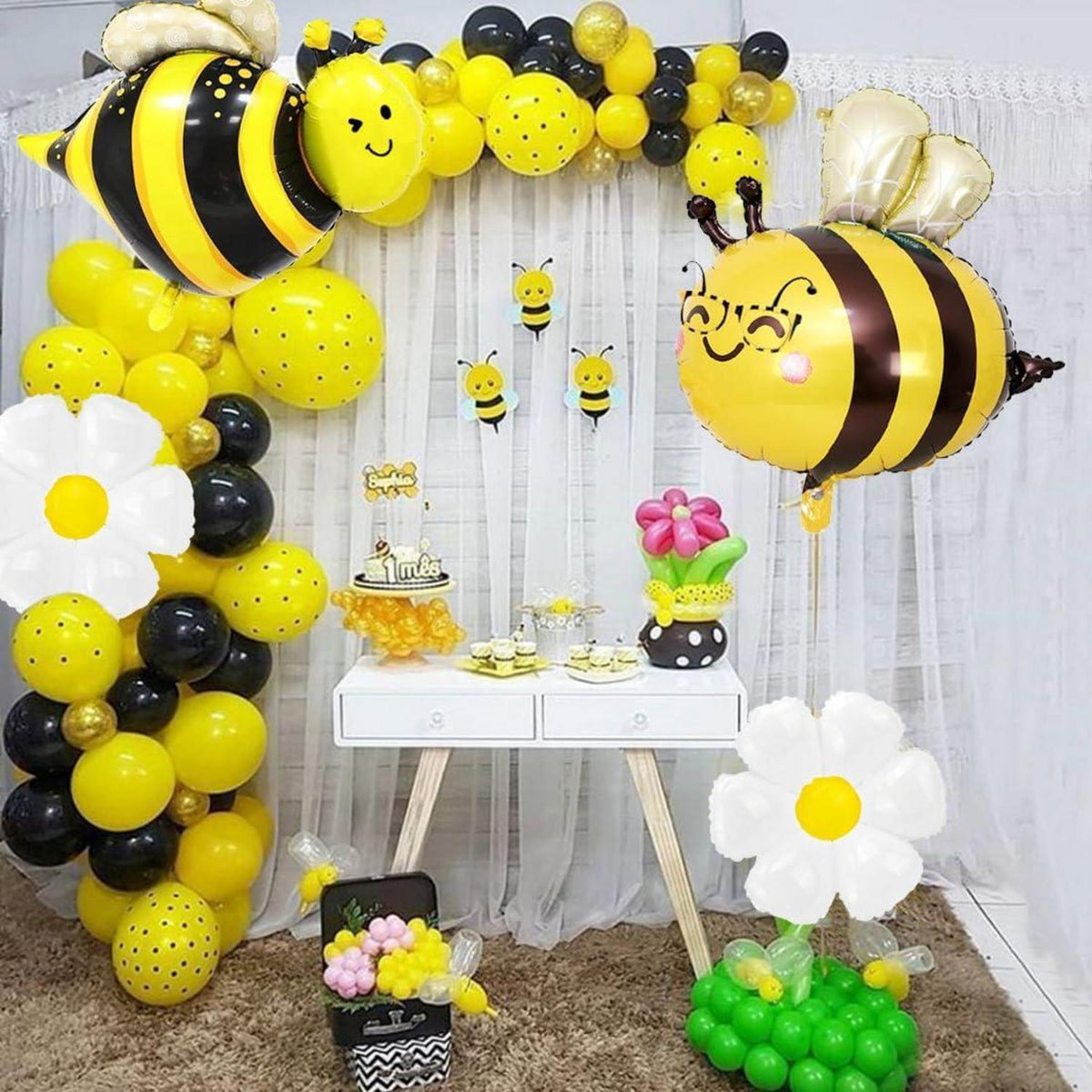 6 Biene Gänseblümchen Folienballon Set für Kindergeburtstag