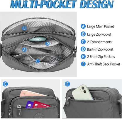 TEUEN Damen Schultertasche Nylon Crossbody Umhängetasche Dunkelgrau