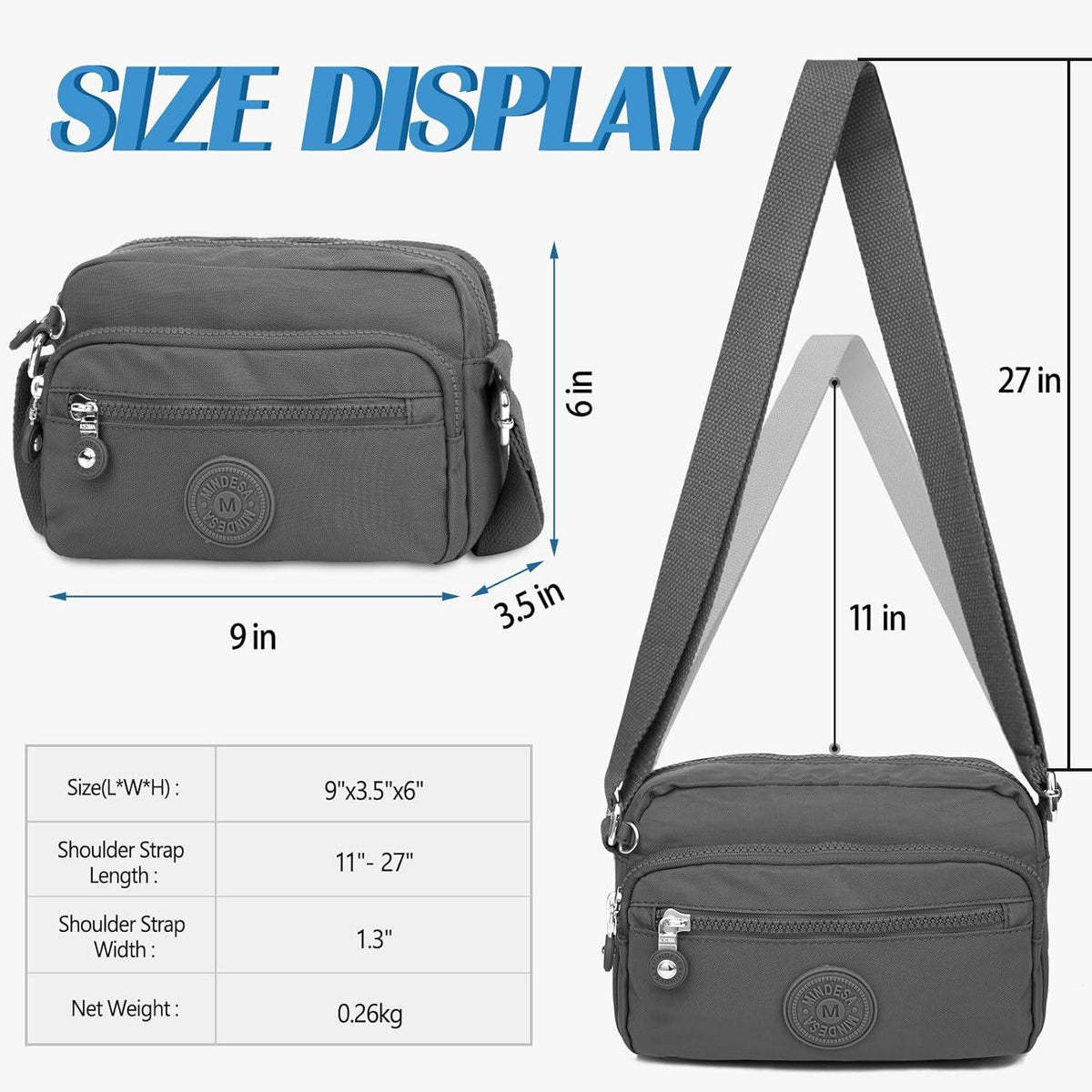 Kleine Schultertasche Damen Leichte Wasserdichte Umhängetasche Nylon