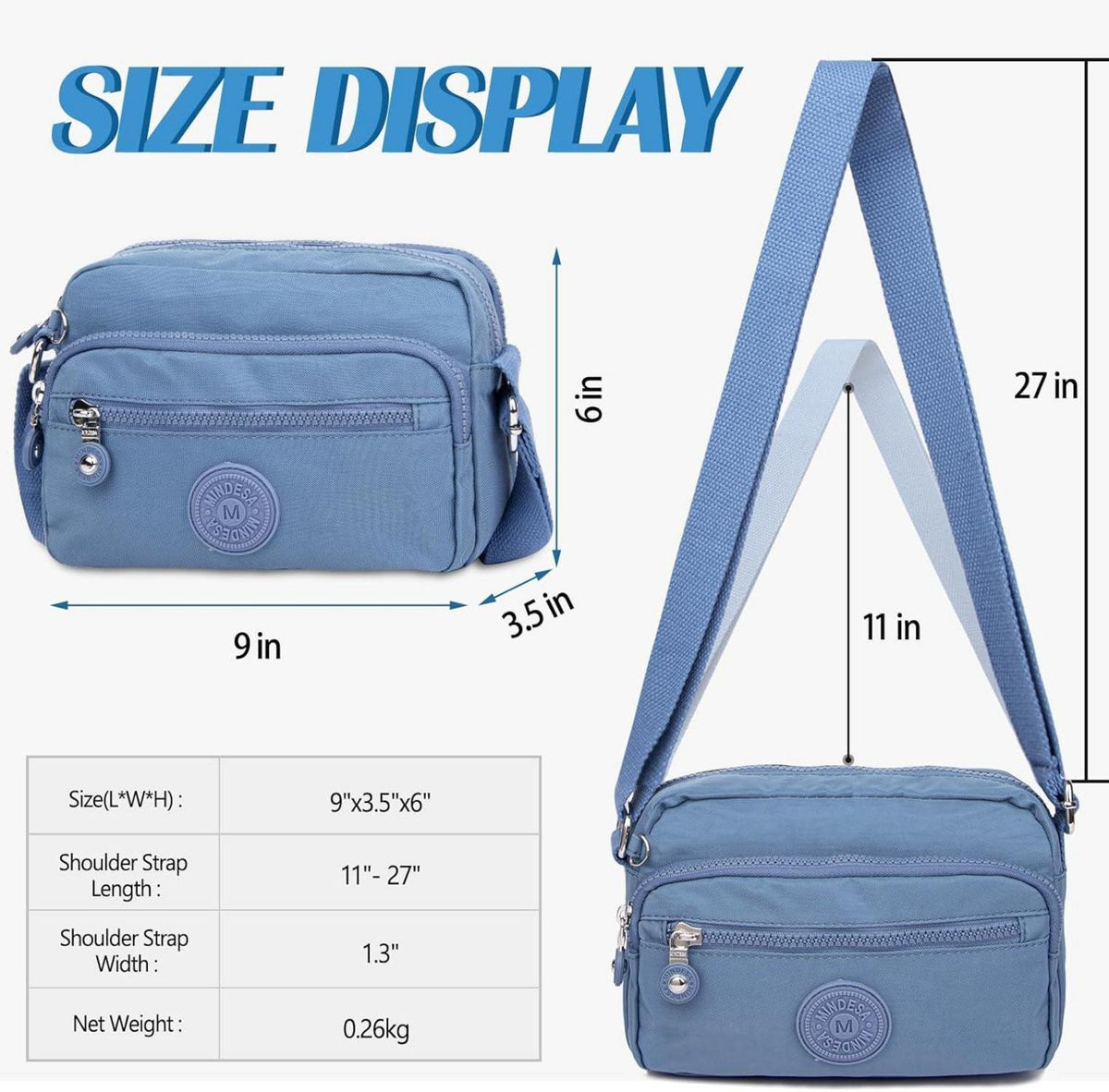 TEUEN Leichte Wasserdichte Schultertasche aus Nylon Blau