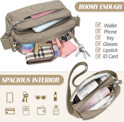 Schultertasche Damen Leichte Wasserdichte Umhängetasche Nylon Khaki