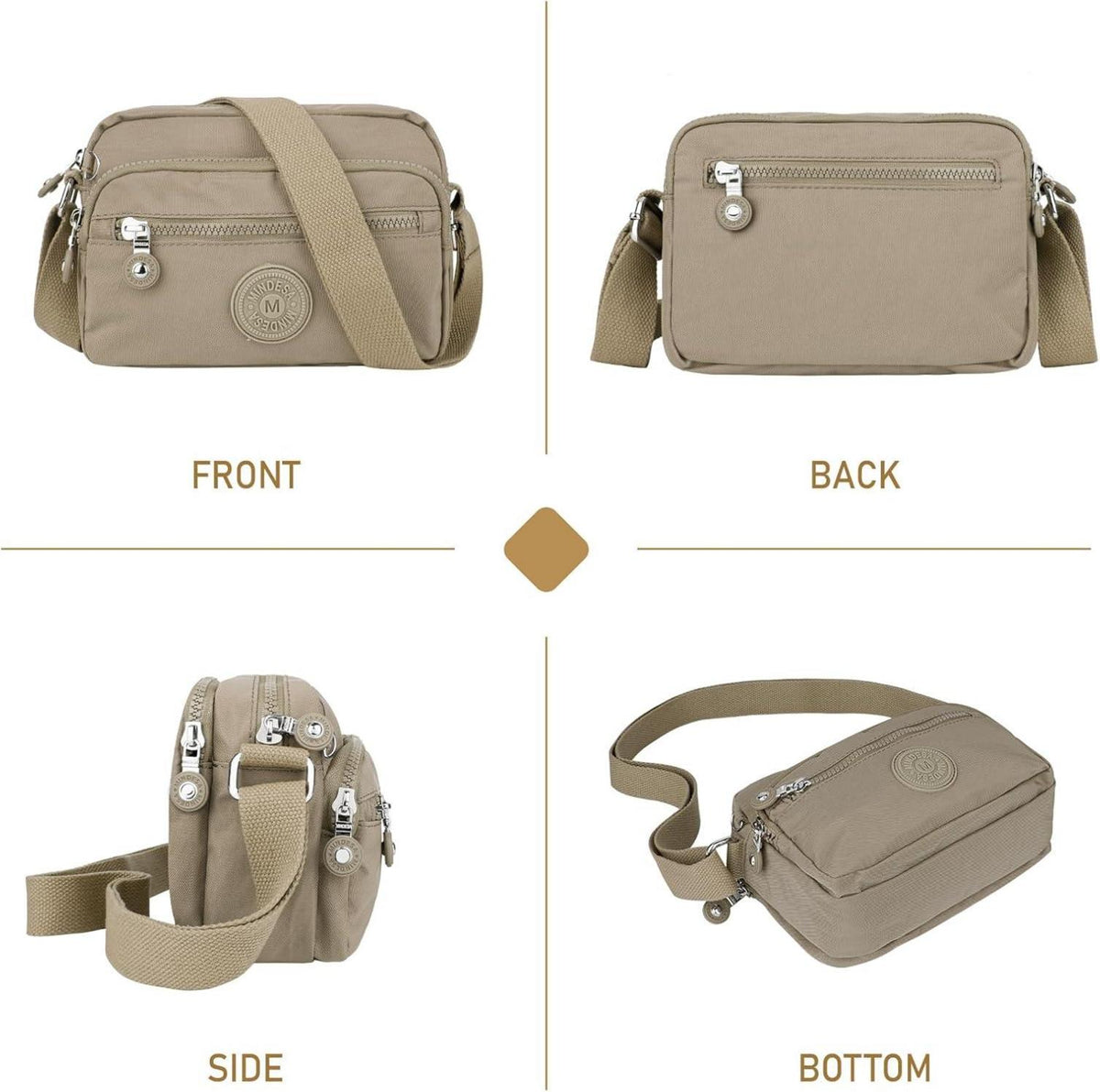 Kleine Schultertasche Damen Wasserdicht Nylon Umhängetasche Khaki