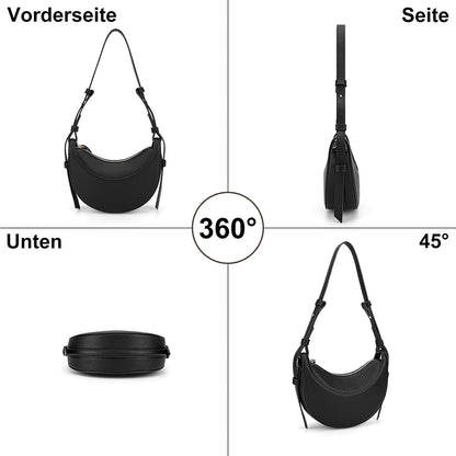 Damen PU Leder Halbmond Crossbody Bag Schultertasche Schwarz