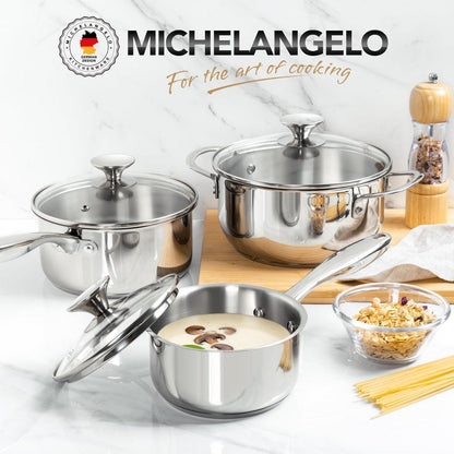 Edelstahl Kochtopf-Set 6-teilig mit Doppelgriffen