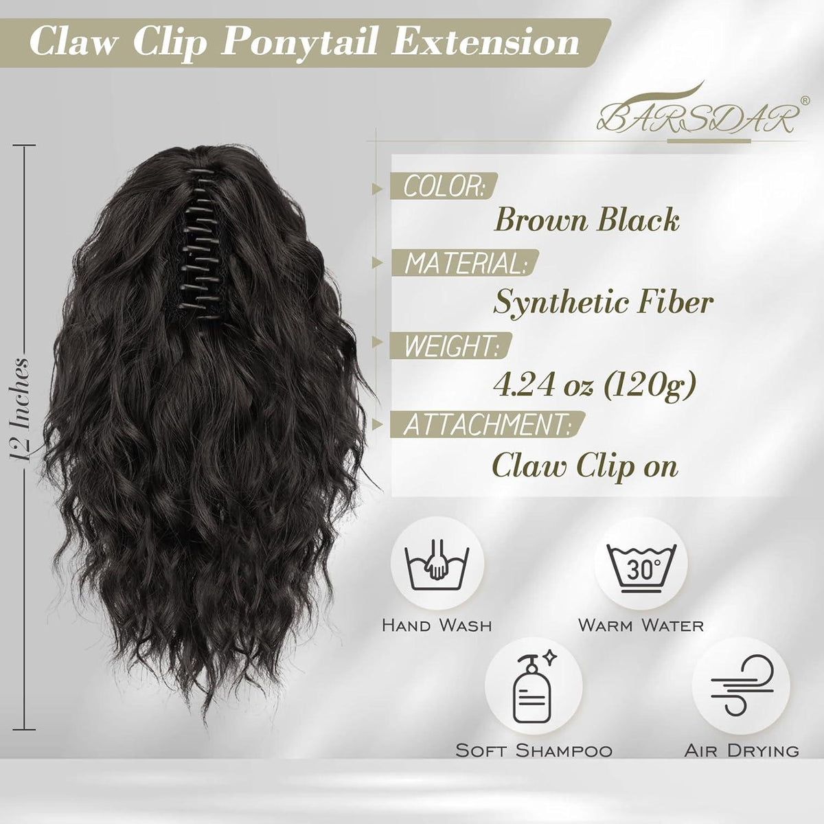 30CM Schwarze Braune Wellige Pferdeschwanzverlängerung Clip