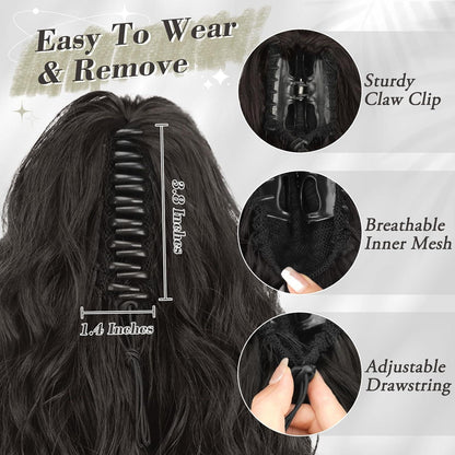Kurze Wellige Pferdeschwanz Haarverlängerung Clip Damen 30CM Schwarz Braun