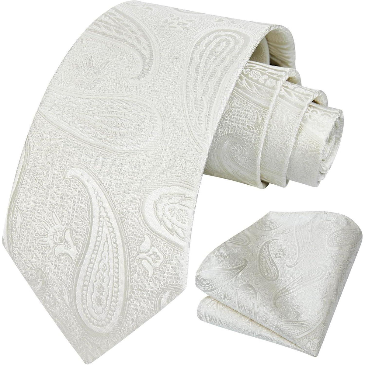 Herren Krawatte & Einstecktuch Set Paisley Beige