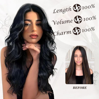 Schwarz Clip in Haarverlängerung 50CM Lang Wellig Haar
