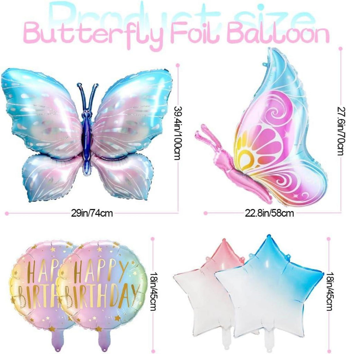 Schmetterling Folienballon Set 5. Geburtstag Mädchen Party