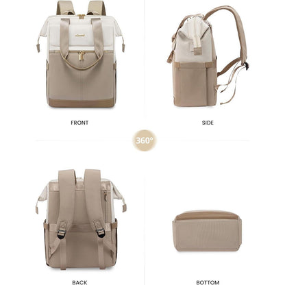 Großer Damen Rucksack wasserdicht mit Laptopfach 17,3 Zoll Beige & Khaki