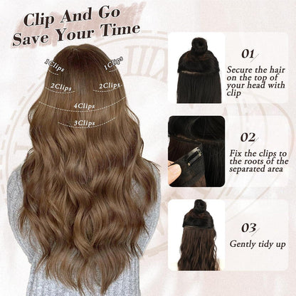 Braune Wellige Haarverlängerung 50CM Lang Clip-In 6PCs