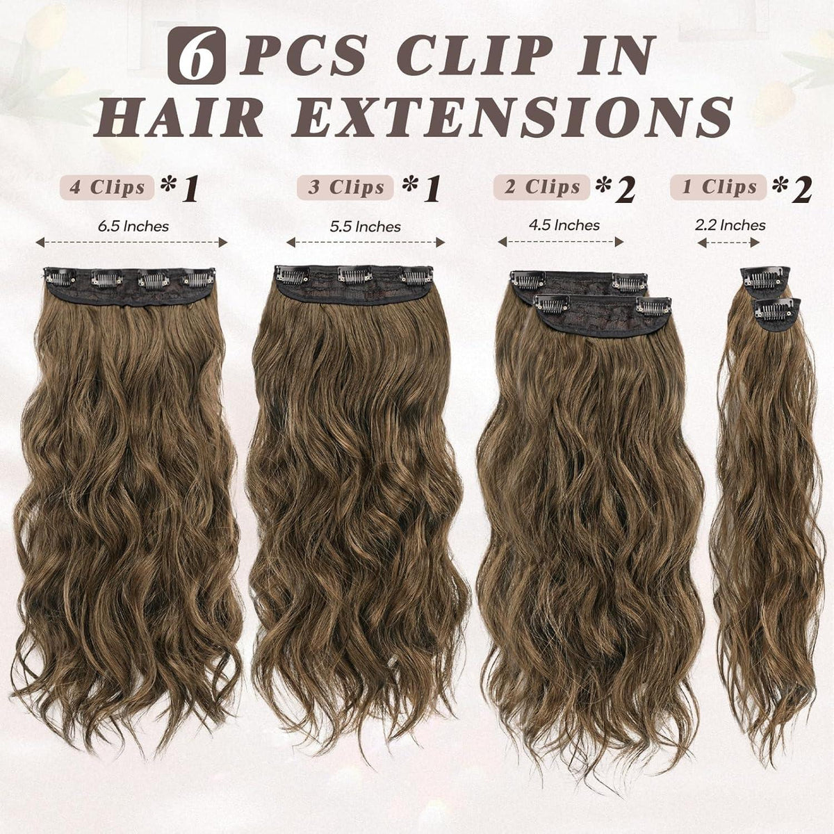 Braune Wellige Haarverlängerung 50CM Lang Clip-In 6PCs