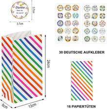 KASZOO 16 Stück Papiertüten mit Aufklebern, Geschenktüten