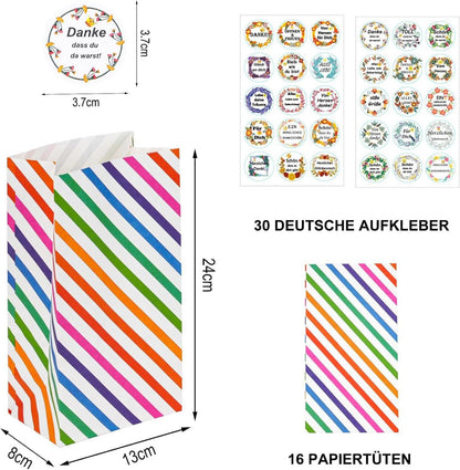 KASZOO 16 Stück Papiertüten mit Aufklebern, Geschenktüten