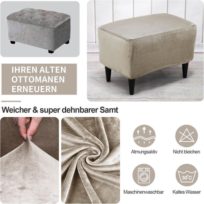 3-teiliger Ohrensessel Überzug Stretch Samt Champagne