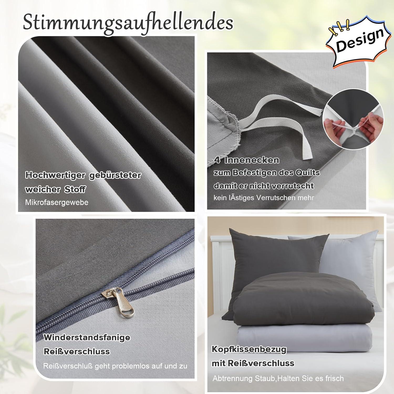 ohano Bettwäsche-Set 200x200 cm Hellgrau Mikrofaser weich