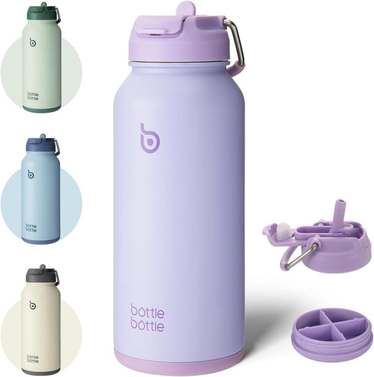 Edelstahl Trinkflasche 1L mit Strohhalm Sport Thermoskanne