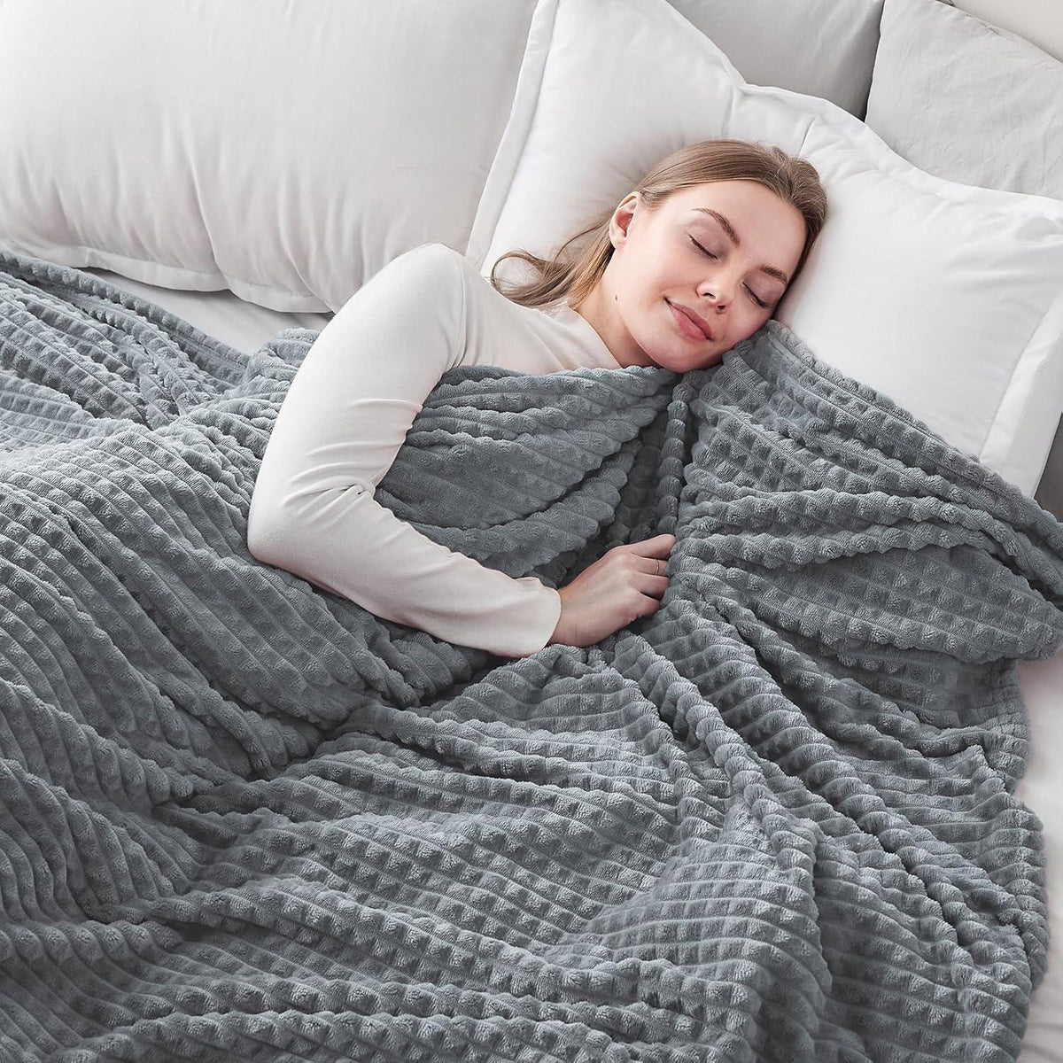 Kuscheldecke 3D-Touch Sherpa Flanell 150x200cm Dunkelgrau