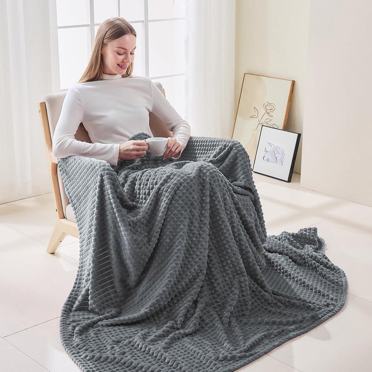 Kuscheldecke 3D-Touch Sherpa Flanell 150x200cm Dunkelgrau