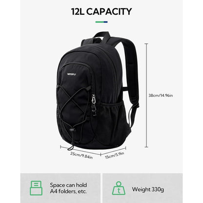 Leichter Wanderrucksack 12L mit Brustgurt – Schwarz
