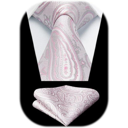 Herren Paisley Krawatte & Einstecktuch Set Hellrosa