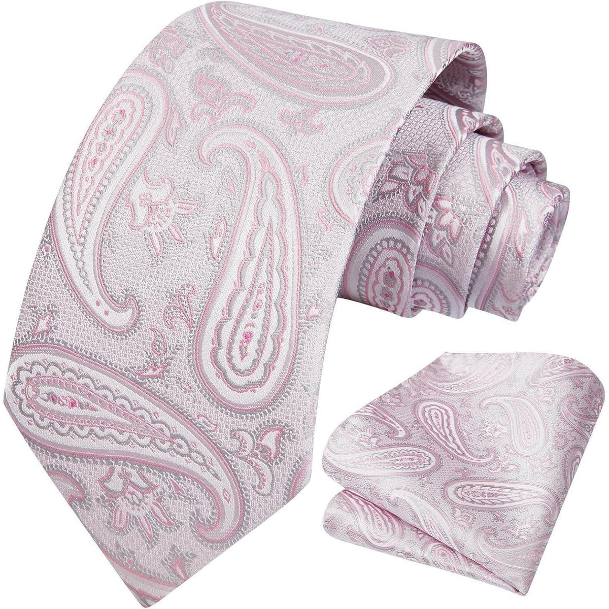 Herren Paisley Krawatte & Einstecktuch Set Hellrosa