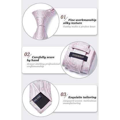 Herren Paisley Krawatte & Einstecktuch Set Hellrosa