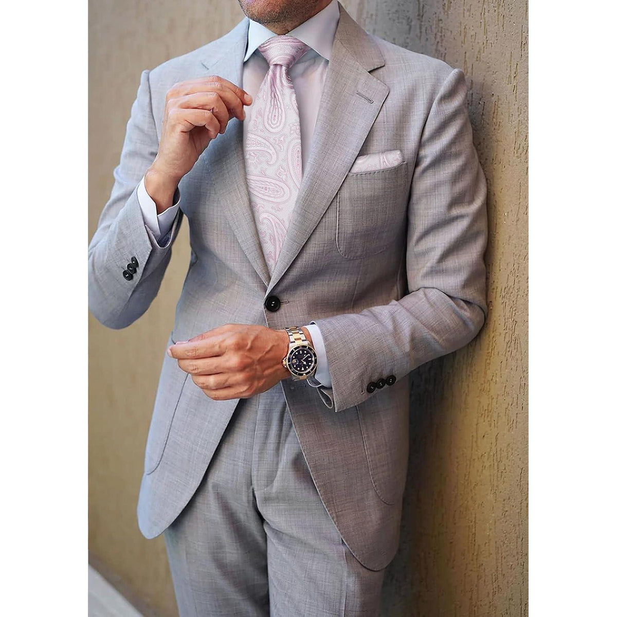 Herren Paisley Krawatte & Einstecktuch Set Hellrosa
