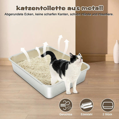 Edelstahl Katzentoilette für Katzen und Kaninchen 2er Set 45x35x10cm