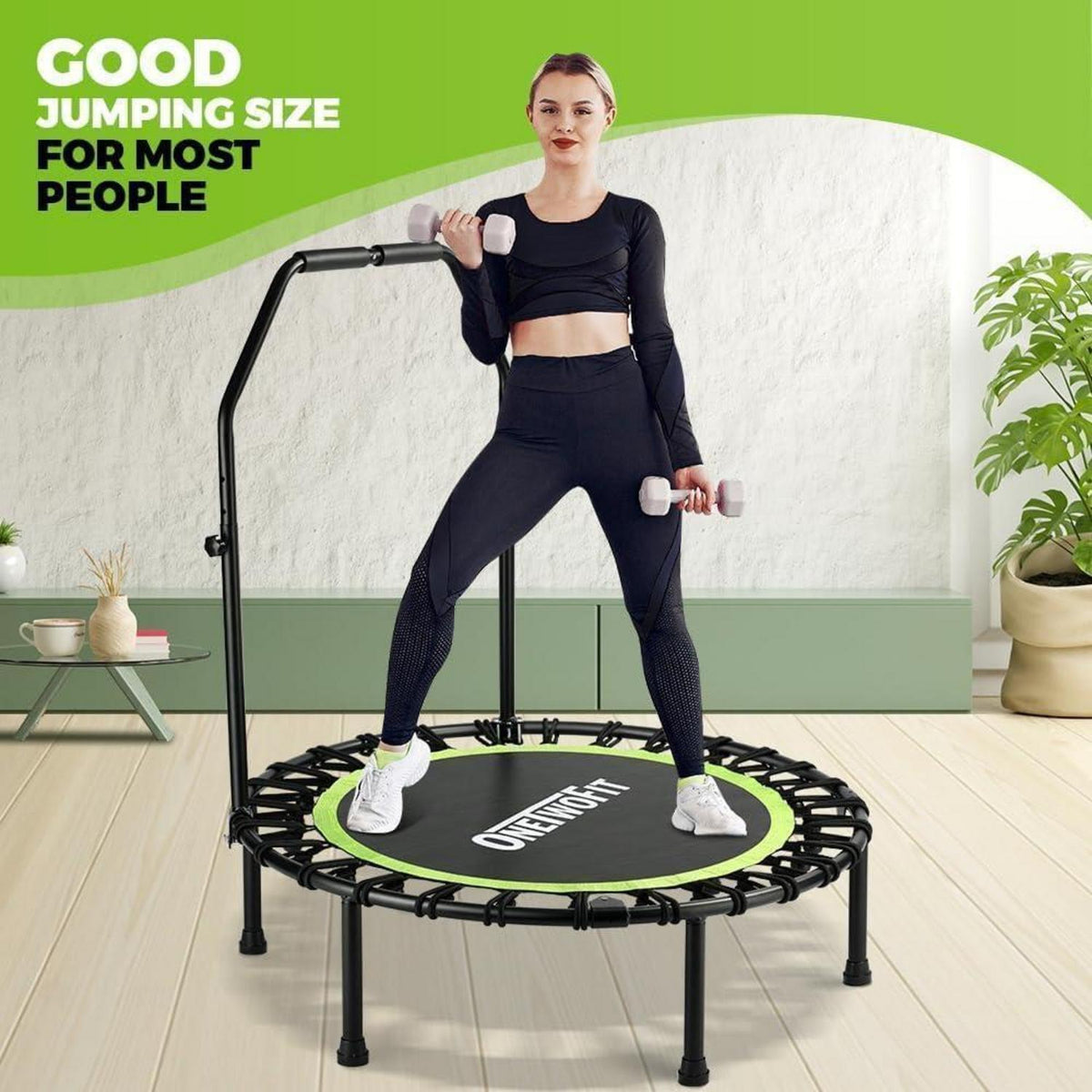 Fitness Trampolin klappbar mit Griff – 114cm Indoor Hüpftrampolin