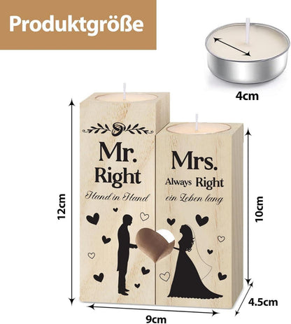 Hochzeitsgeschenk Kerzenständer Holz Mr. Right Mrs. Always Right