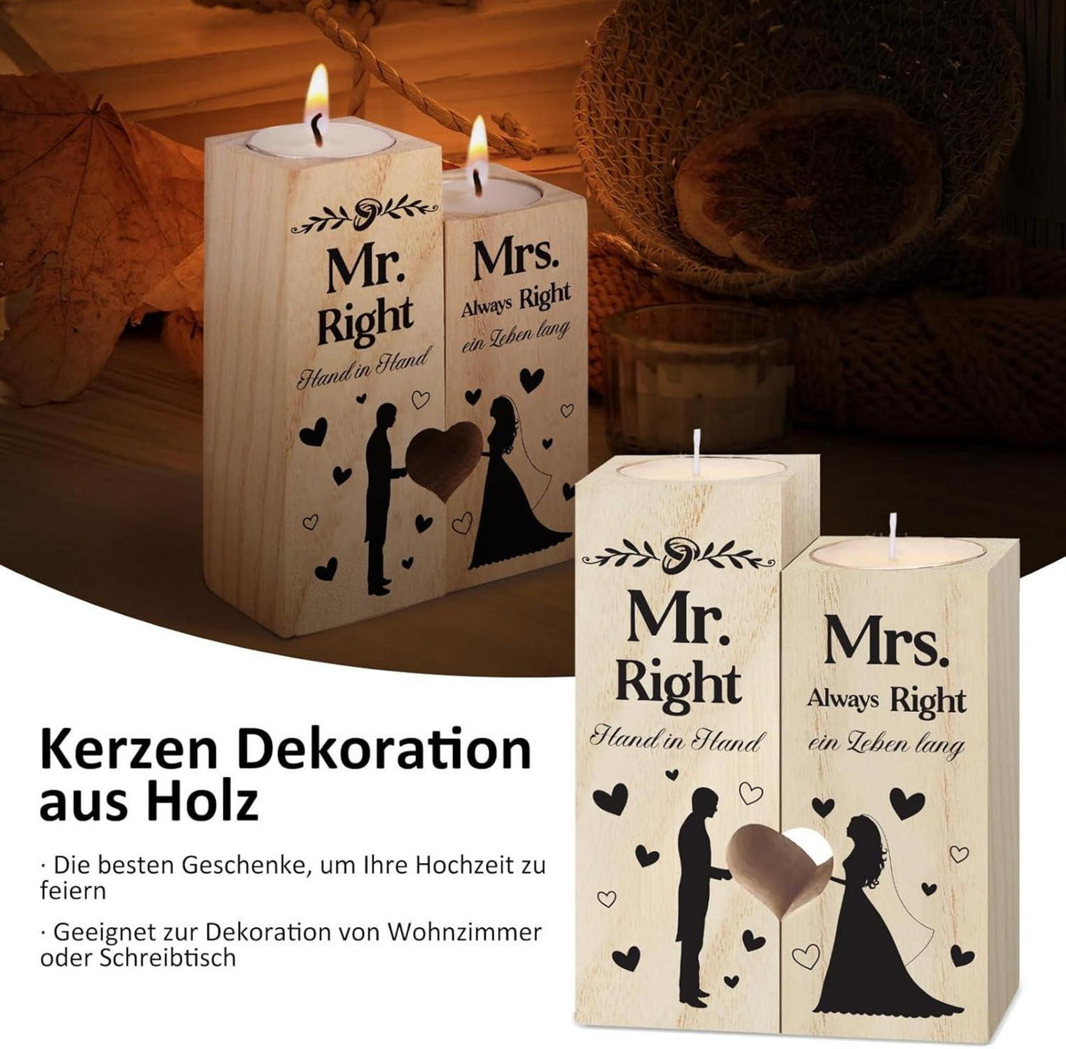 Hochzeitsgeschenk Kerzenständer für Brautpaar Verlobung Jahrestag ihn sie