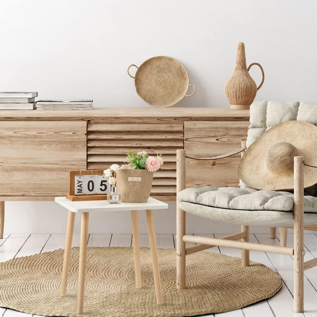 Modern White Small Side Table for Living Room Bedroom Office