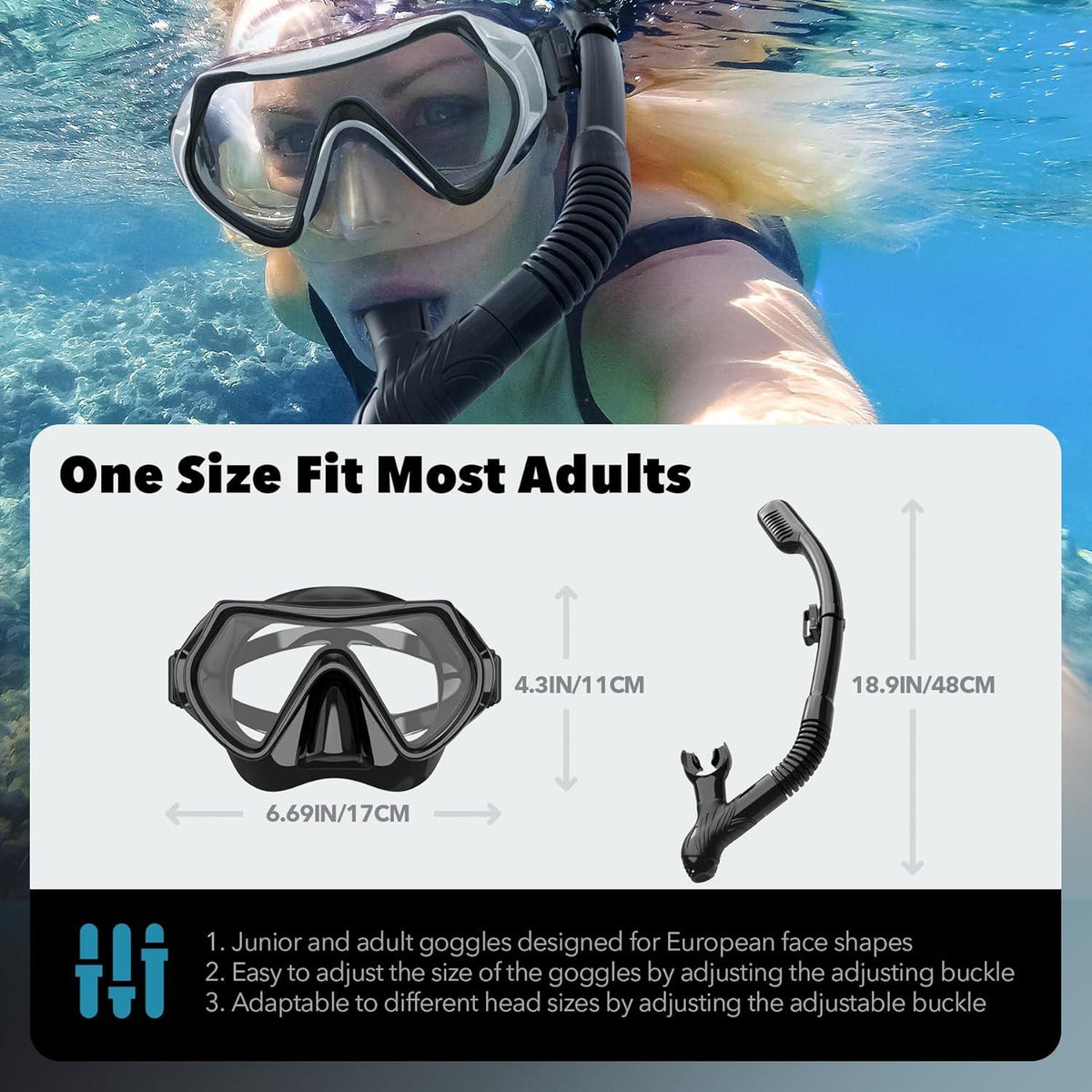 Taucherbrille für Erwachsene HD Glas Anti-Leck Schnorchelmaske Schwimmmaske