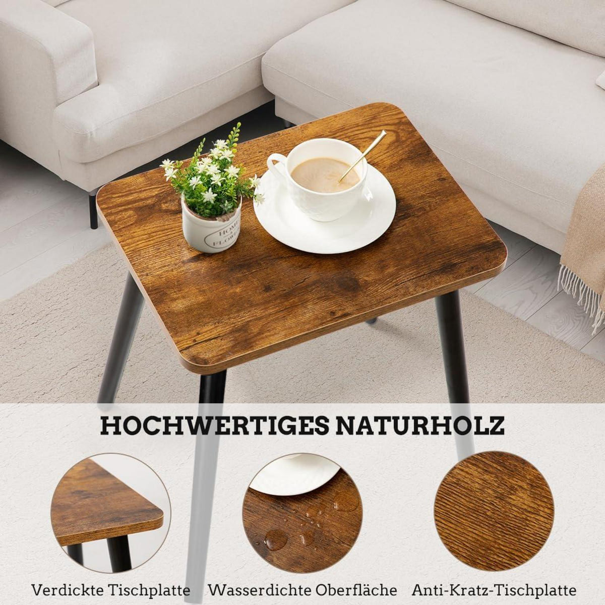 Kleiner rechteckiger Holz Beistelltisch moderne Deko