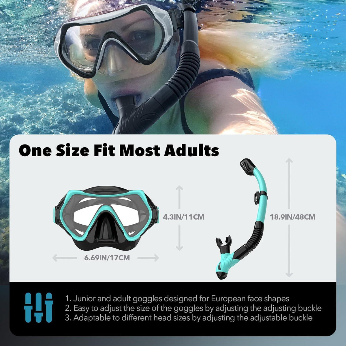 Findway Tauchermaske Erwachsene Silikonband HD Glas Schwarz