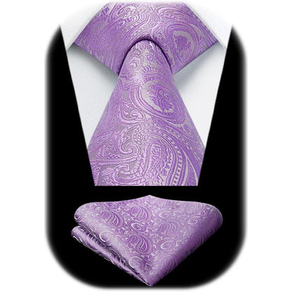 Krawatten-Set Paisley mit Einstecktuch für Herren, C-Violett