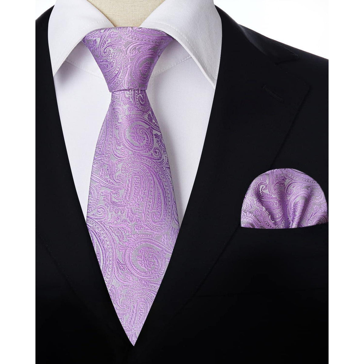 Krawatten-Set Paisley mit Einstecktuch für Herren, C-Violett