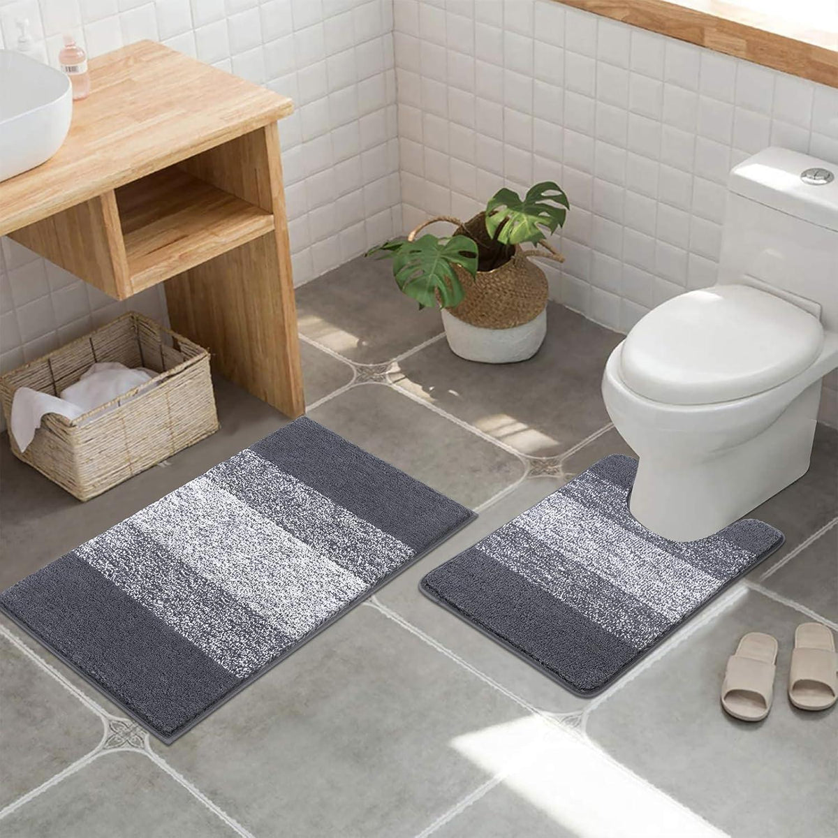 WC-Teppich rutschfest, grau, 50x60 cm – Badteppich saugfähig