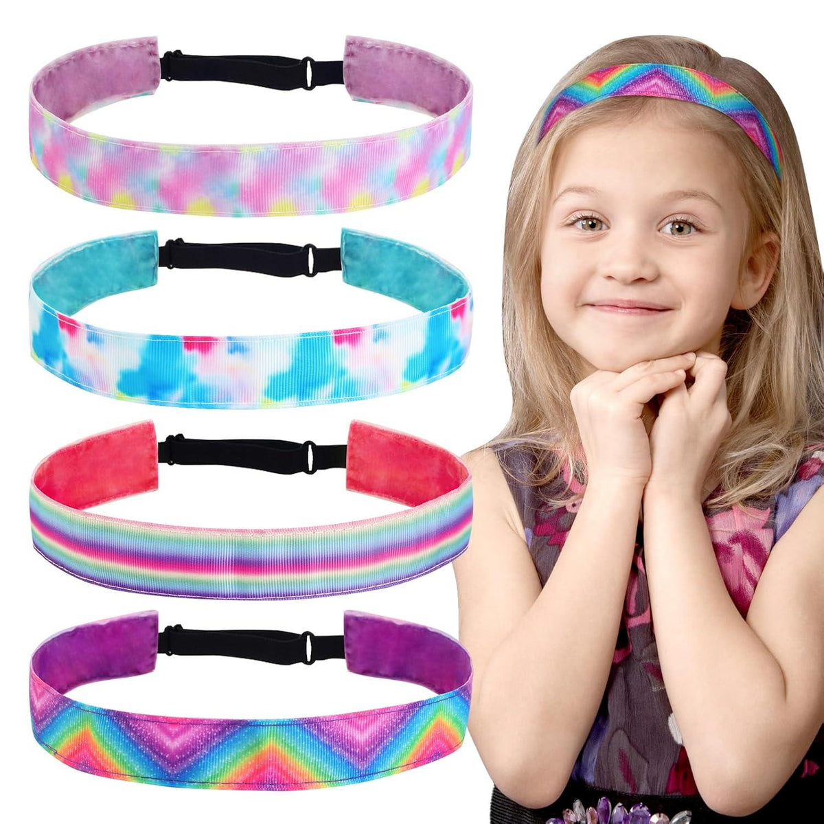 Stirnband Mädchen Kinder Sport Haarbänder 4er Set Regenbogenfarben