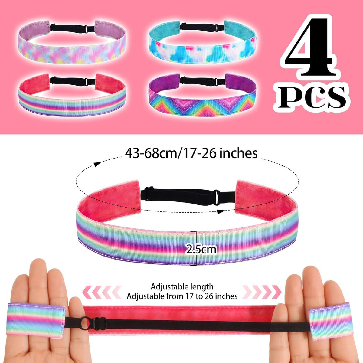 Stirnband Mädchen bunt Kinder Sport Haarband 4Stk. 2,5cm