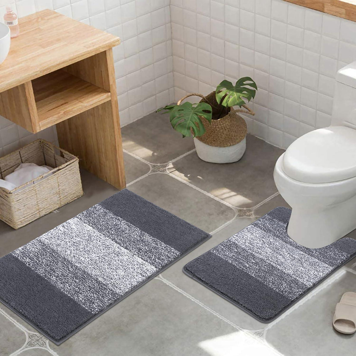 Badematten Set 2-teilig Mikrofaser Grau 50x80 + 50x60 cm