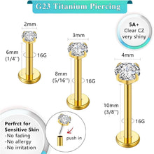 G23 Titan Push-In Piercing für Ohr, Nase, Lippe, Helix, Tragus, Labret, 16g