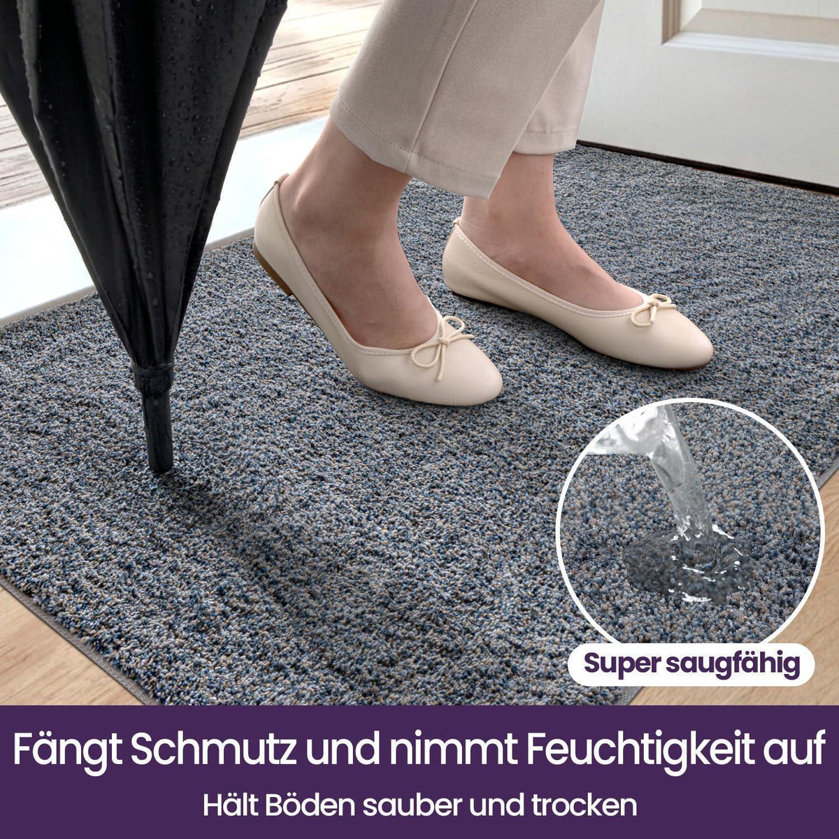 Fußmatte Innen rutschfest Grau-blau 120 x 180 cm