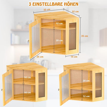 Eck-Brotkasten Bambus mit 2 Etagen, höhenverstellbar
