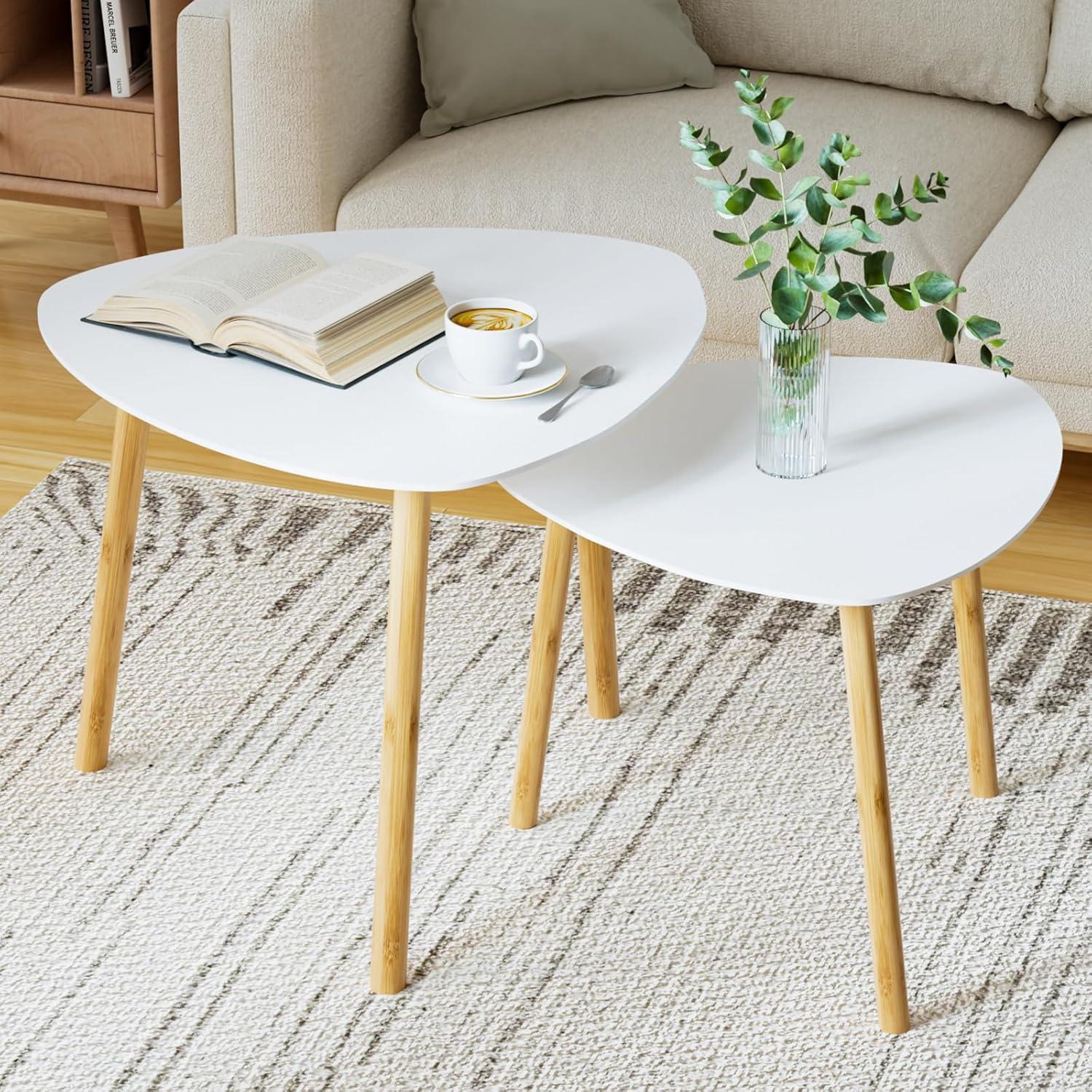 Moderne 2er Set Couchtisch White Coffee Table für Wohnzimmer & Büro