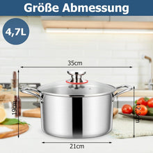 Homikit 22cm 3-Lagen Kochtopf Induktion Glasdeckel 4,7L